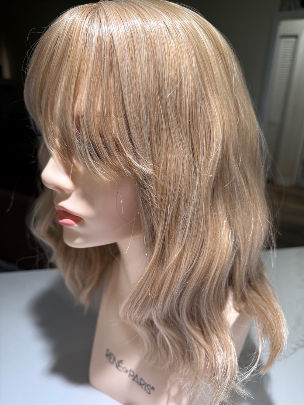 HAIR, 16” Wavy, center part, Long bangs, Blonde